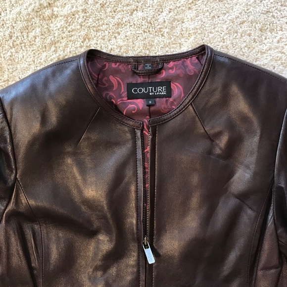 Dark Maroon Leather Jacket by Couture by J. Park - Picture 3 of 4